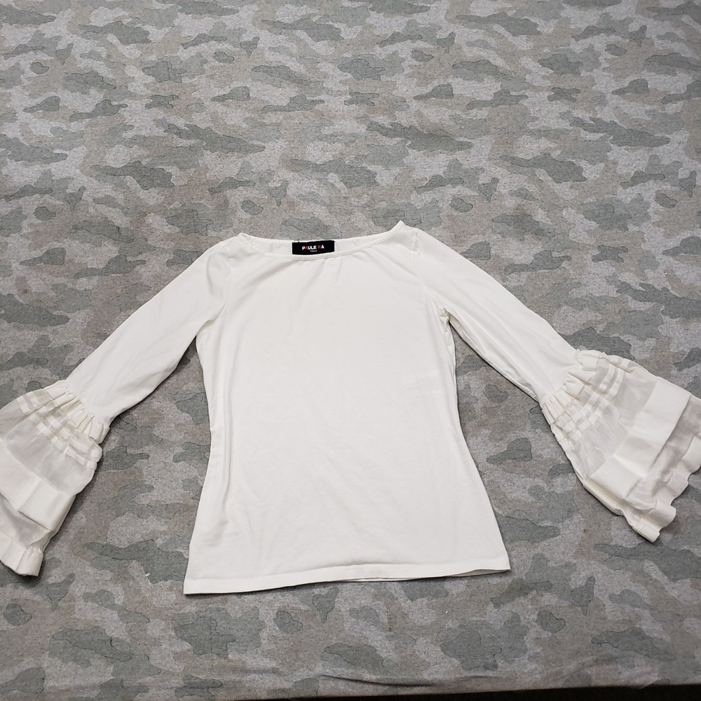 Paule Ka Paris Top Womens 36 White Pullover Long Bell Sleeve